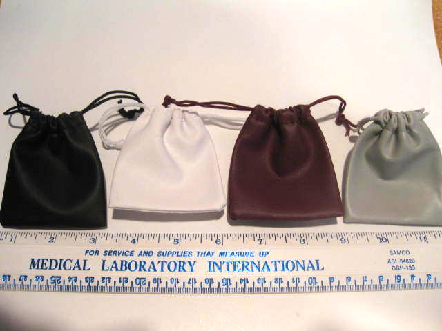 2 LEATHERETTE WHITE DRAW STRING POUCH 2 3/4"X 3 1/4"