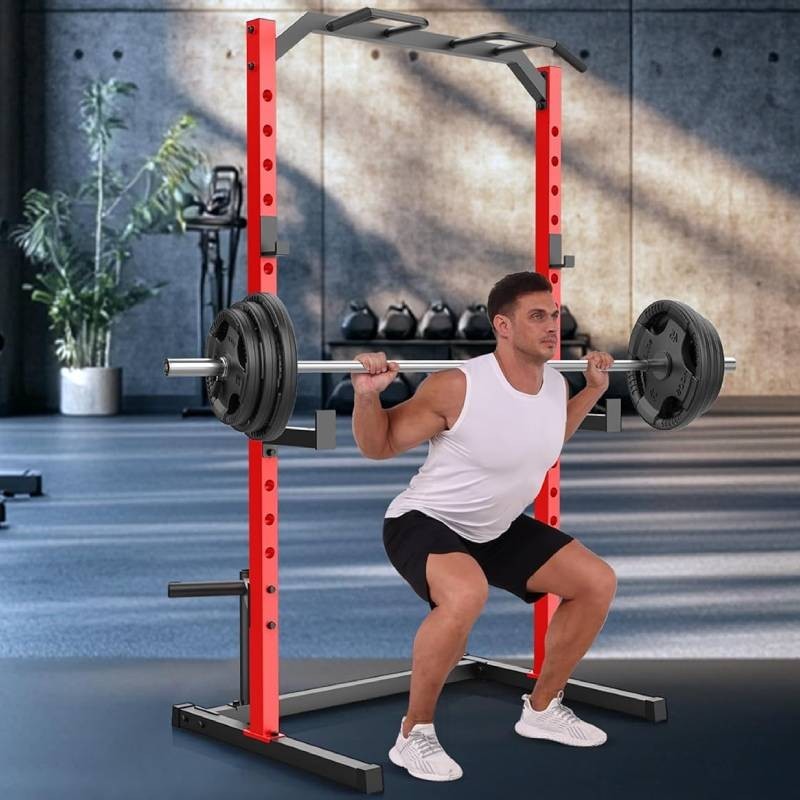 800 LBS Adjustable Power Rack Power Cage Squat Rack with Pull Up Bar and J-Hooks