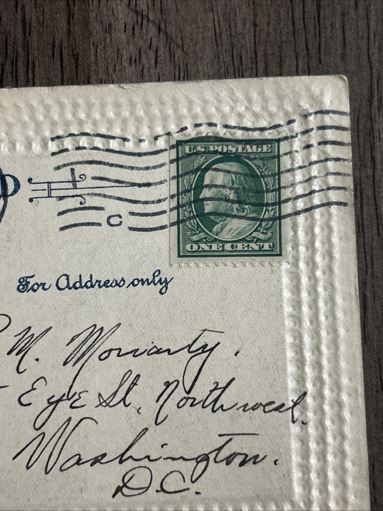 Vintage 1910 Postcard With Franklin One Cent Stamp