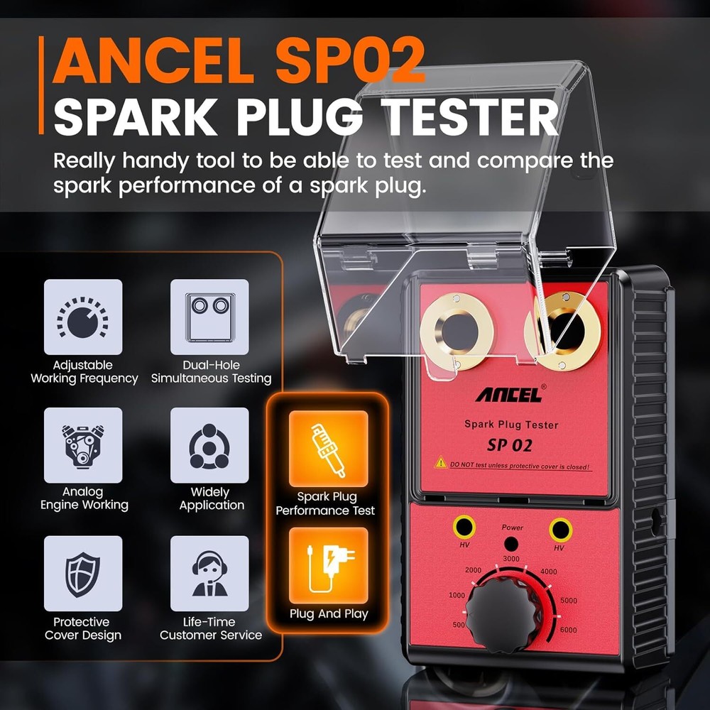ANCEL Spark Plug Tester Dual Hole Diagnostic Tool Car Gasoline Ignition Analyzer