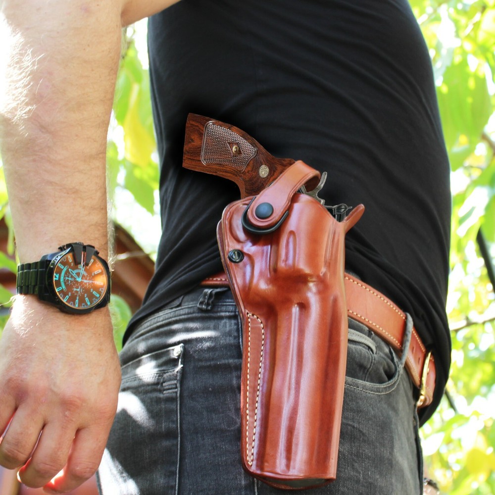 Leather OWB Paddle Holster Custom Fit, Colt Python 357 Revolver 6" Barrel #1306#