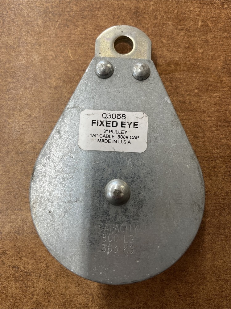3” Fixed Eye Pulley, for 3/16 & 1/4” cable or rope