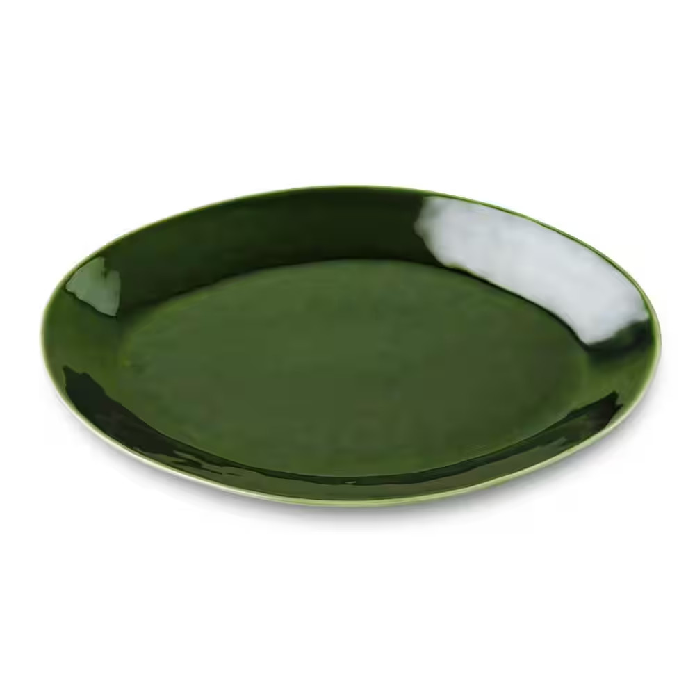 14 In. Green Stoneware Oval Platter