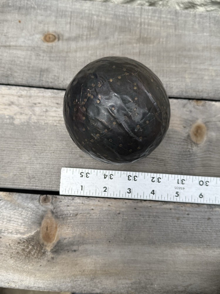 Vintage Copper Patchwork Sphere 4 Inch Hand Hammered & Nailed Ball Steampunk