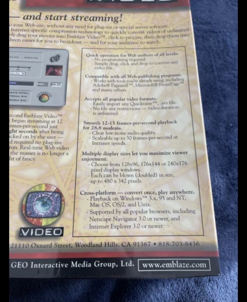 NEW-Emblaze Video Geo Windows PC Mac Software Disc Original Package Sealed 97