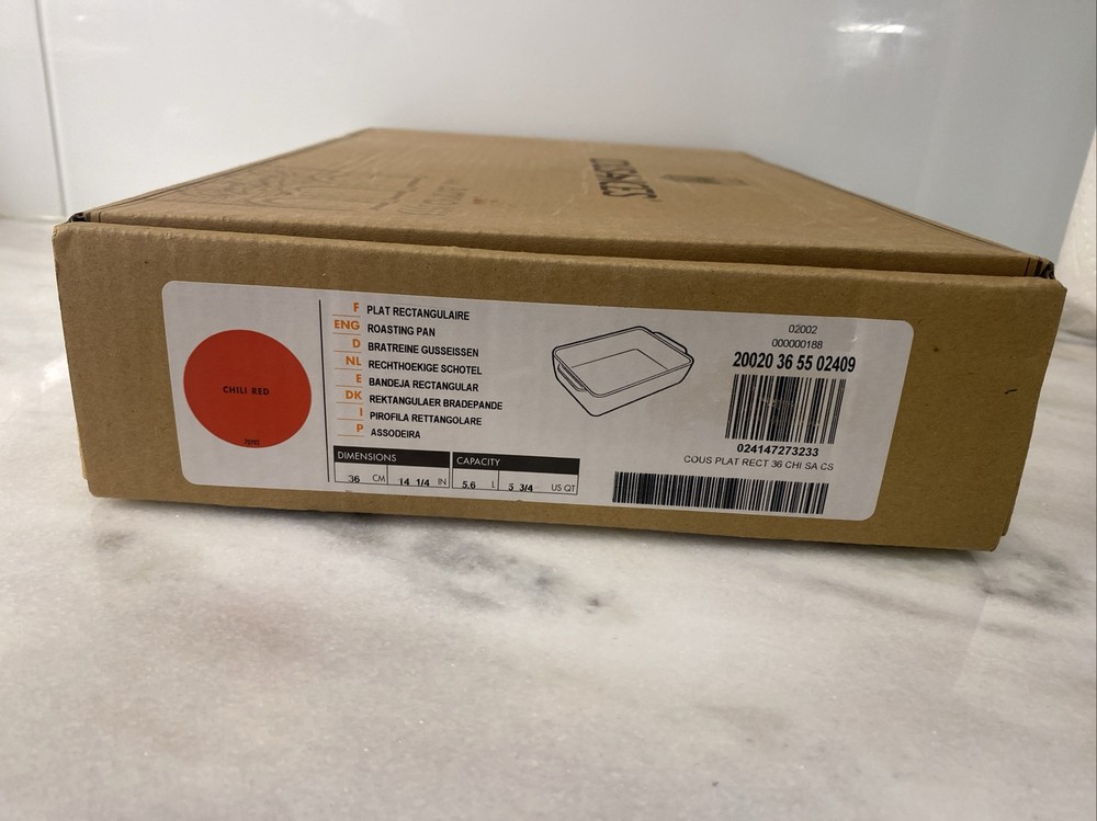 COUSANCES Large Roasting Rectangular Enamel Cast Iron 5.75 Quart QT Red Cerise