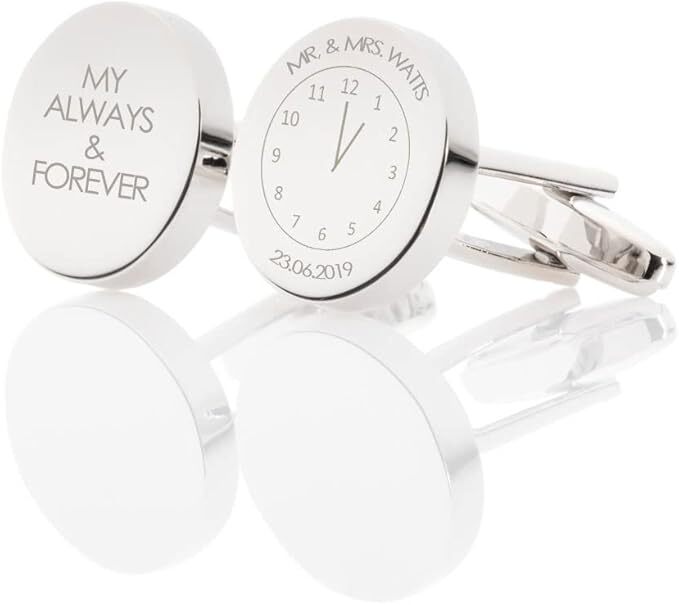 Personalised Memorable Time Round Cufflinks - Engraved With Your Custom Text