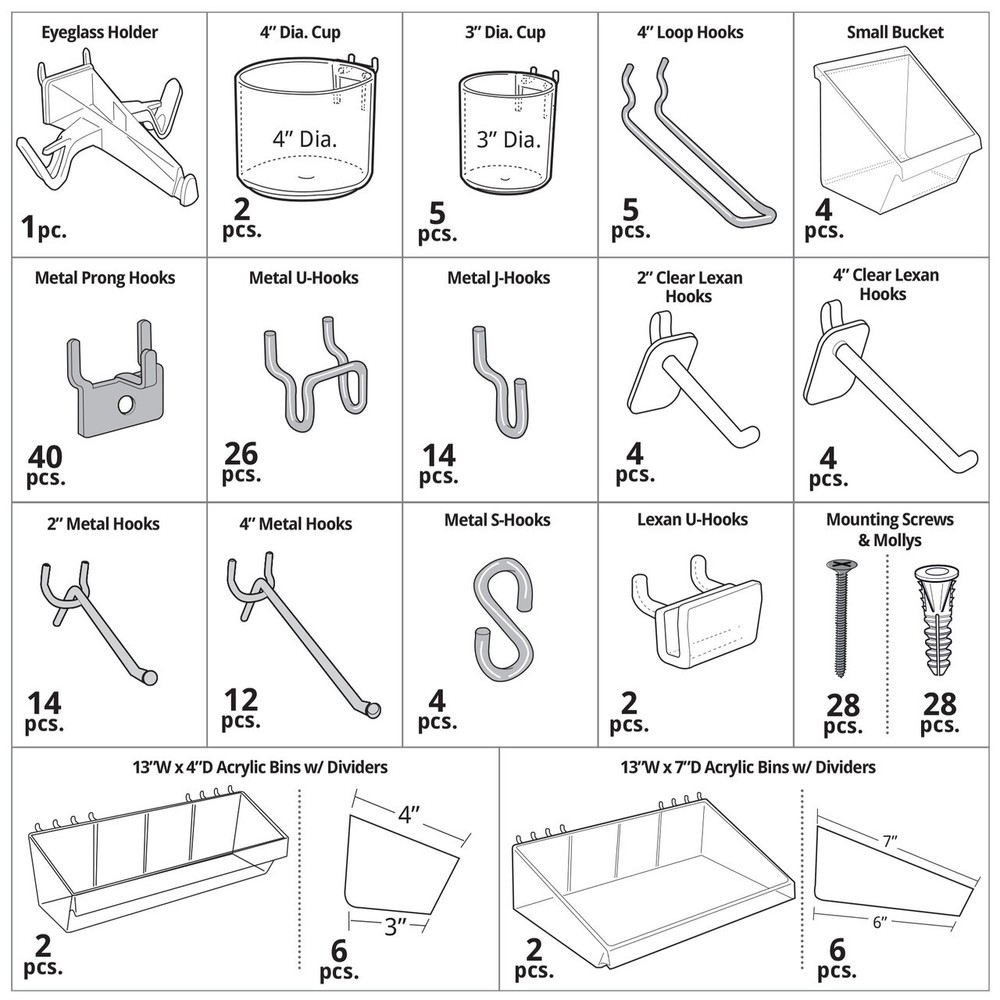 Azar Displays 190-Piece XLarge Pegboard Organizer Accessory Kit, Hooks...