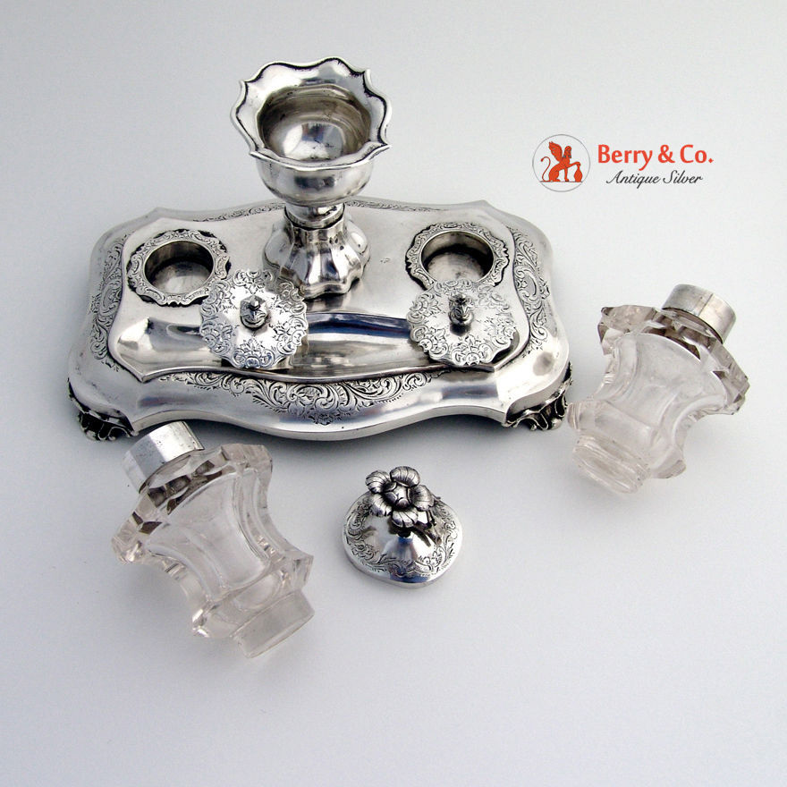 Dutch Inkstand 1851 Crystal Glass 833 Silver