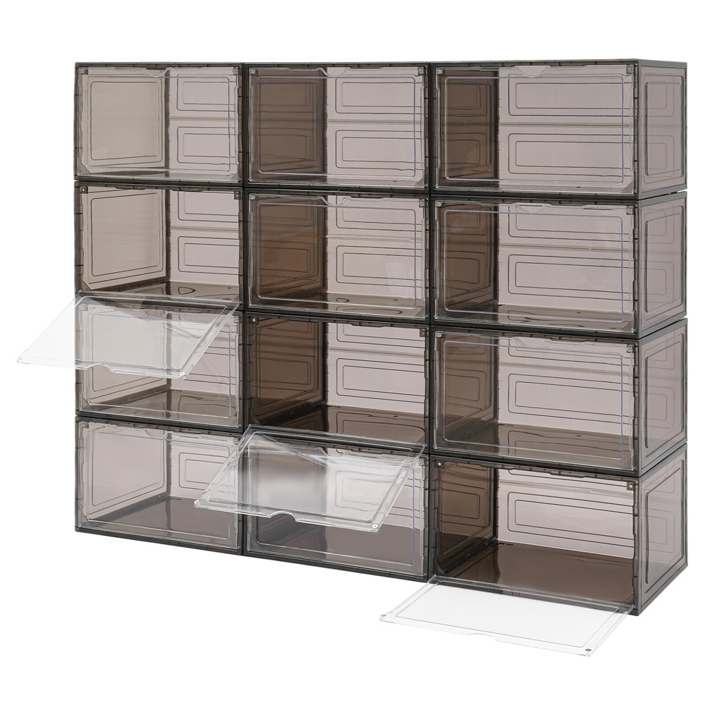 12PCS Shoe Storage Box Organizer Stackable Sneaker Display Case Container NEW