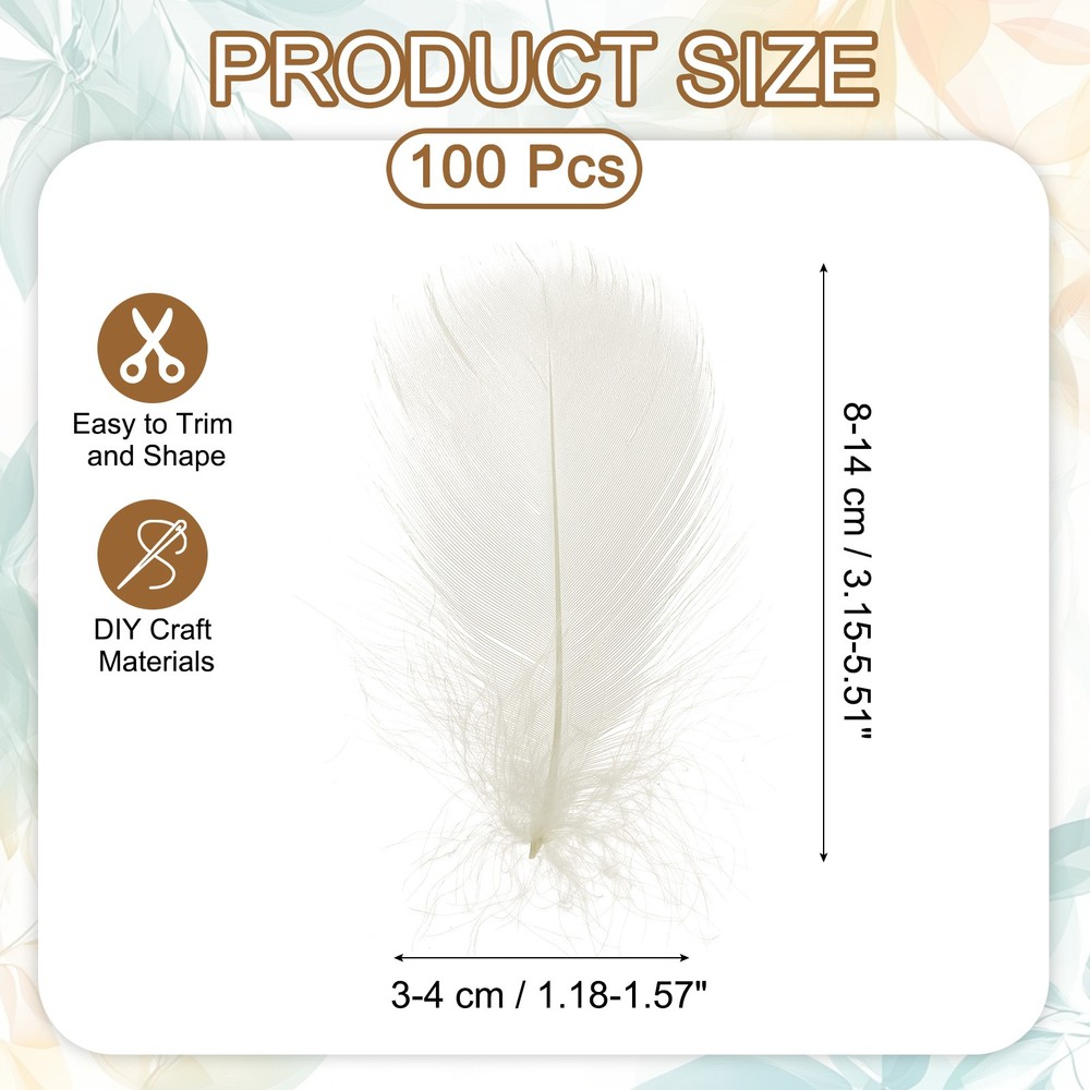 100 Pcs White Craft Feathers, 3-6 Inch Colored Feathers
