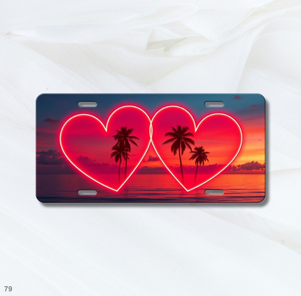 Glowing Double Hearts Design Custom Text License Plate Editable Decor