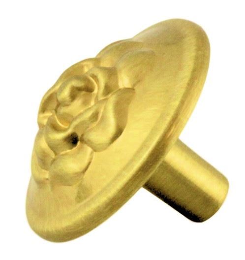 1-1/4" Old Rose Pattern Knob Soft Satin Brass
