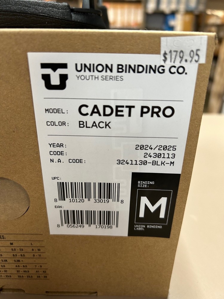 UNION CADET PRO MEDIUM BLACK (24-25) BINDINGS *NEW IN BOX*