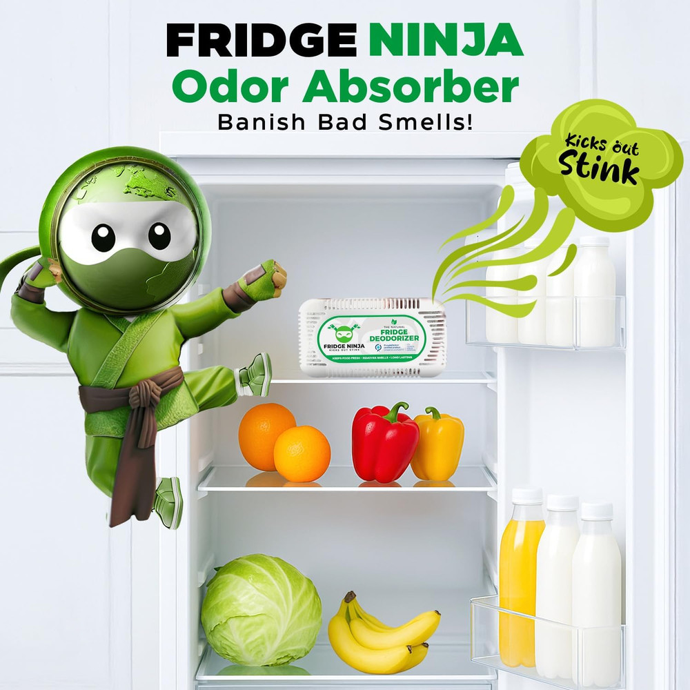 Fridge Ninja Fridge Deodorizer (2 Pack) - More Effective than Baking Soda - Natu