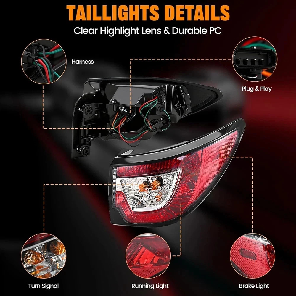 Tail Light Assemblies Compatible with 2013-2017 Chevy Traverse, Left & Right Sid