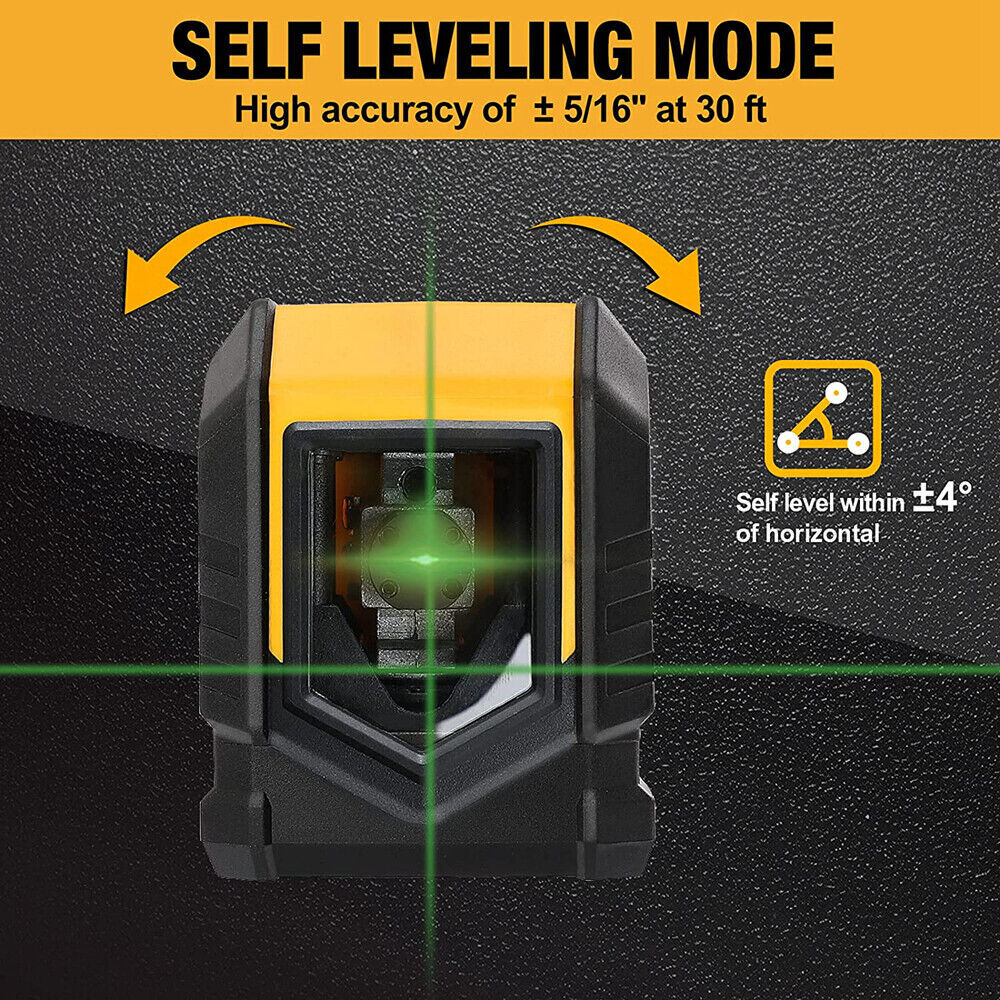 REXISO 65FT Self Leveling Cross Line Laser Level Green Beam Manual LED Indicator