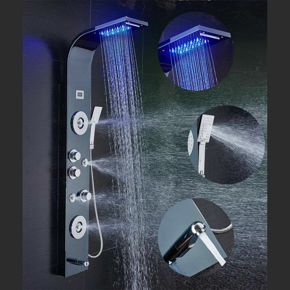 ELLO&ALLO Shower Panel Tower LED Rainfall Waterfall Massage System Body Sprayer