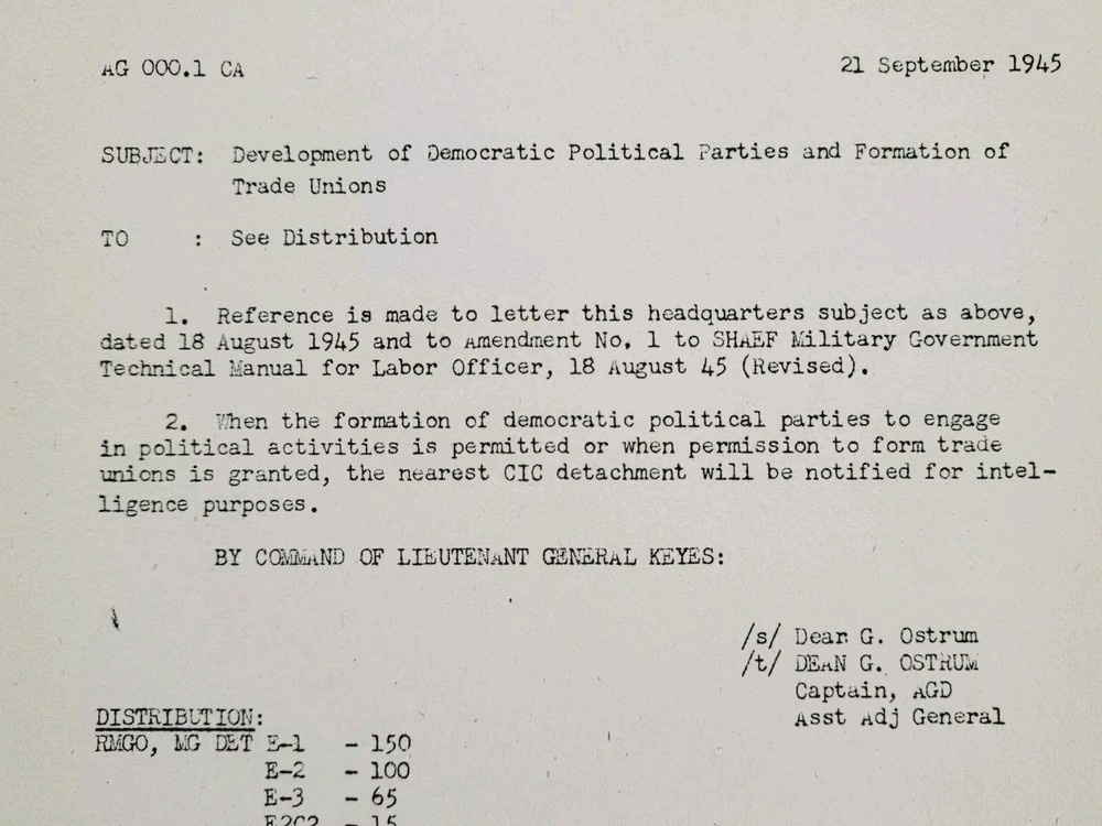 1945 Germany WWII US Army War Intelligence Document Development Political Party