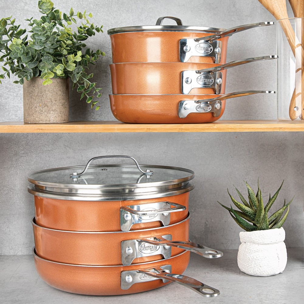 Gotham Steel Stackmaster Copper Cast Textured Complete 10 Piece Set w/ Utensils