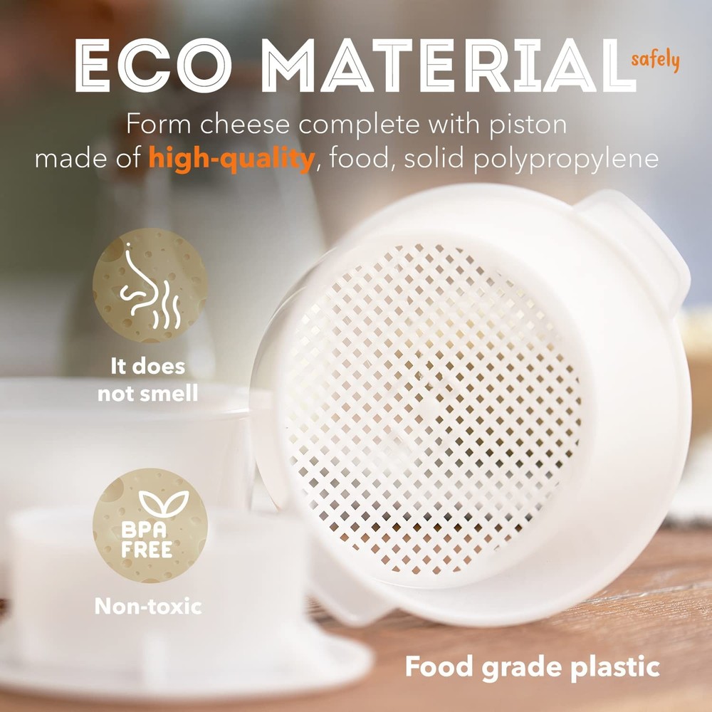2 pcs Cheese Mold with a Follower Piston and Cheesecloth – Medium