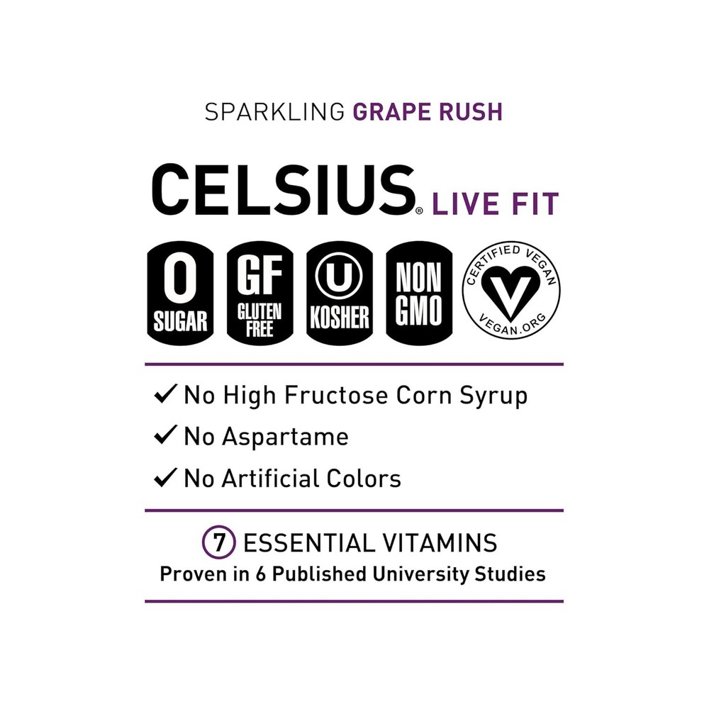 CELSIUS Sparkling Grape Rush, Functional Essential Energy Drink 12 Fl Oz 12 Pack