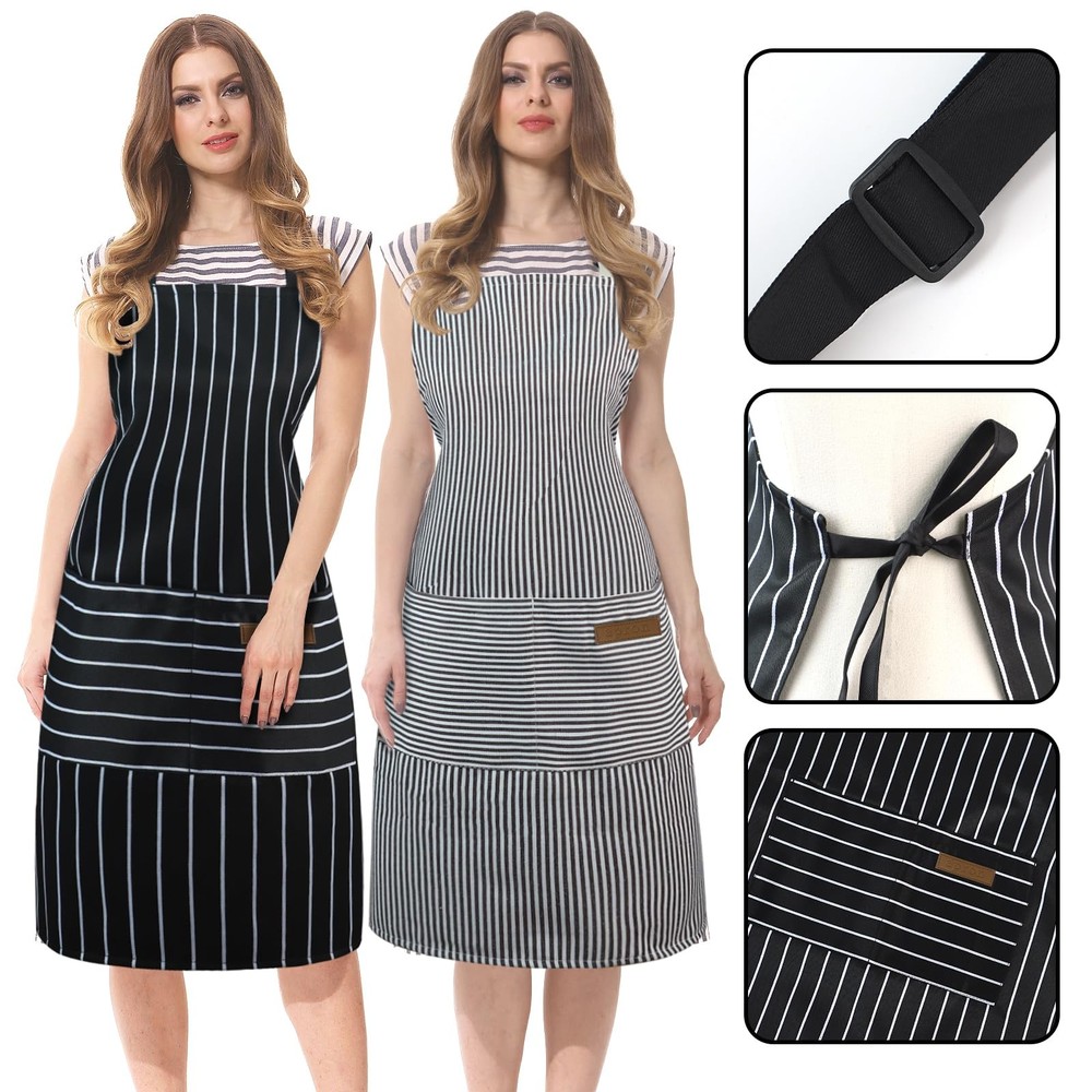 2 Pack Apron - Unisex, Adjustable Bib Kitchen Apron, Cooking Apron, Aprons fo...