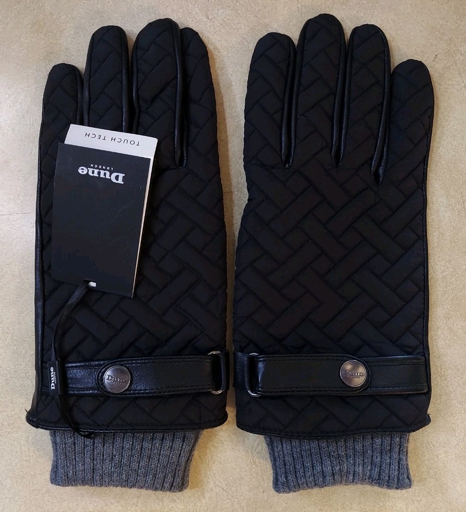 DUNE Black Quilted Leather Gloves Touch Tech NICE