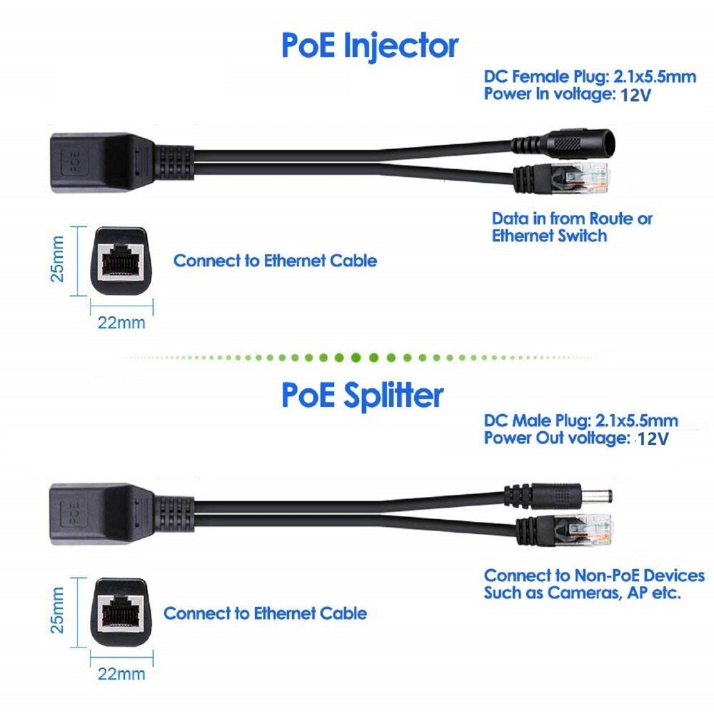 1 Pair POE Cable Passive Power Over Ethernet Adapter Cable Splitter For IP Camea