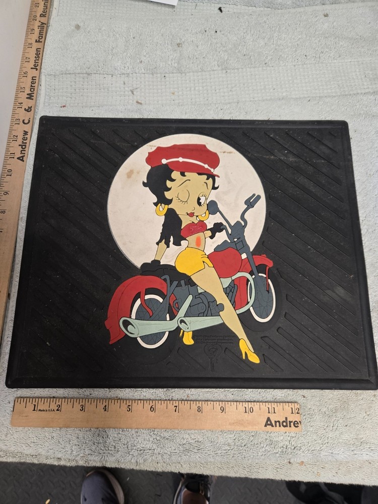 betty boop, bar mat, motorcycle, rubber, undated unbranded