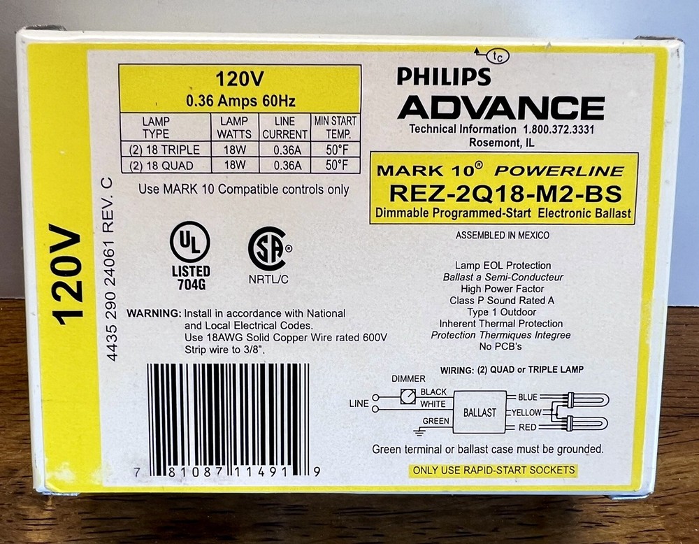 Philips Advance Mark 10 Powerline Dimmable Electronic Ballast - REZ-2Q18-M2-BS