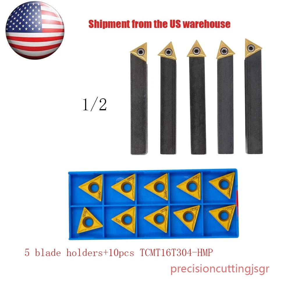 10 pc 1/2" Lathe Indexable Carbide Insert + Turning Tooling Bit Holder Set