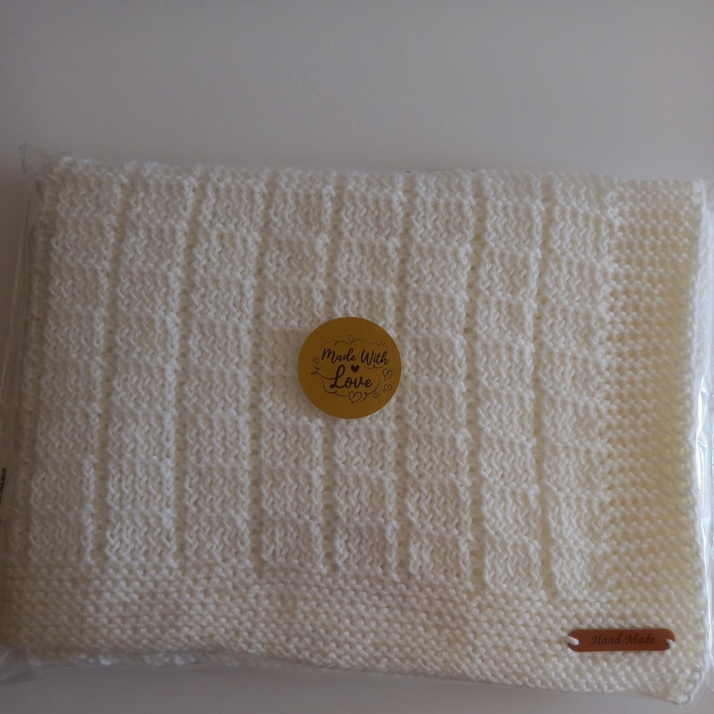 White Baby Blanket Hand Knitted