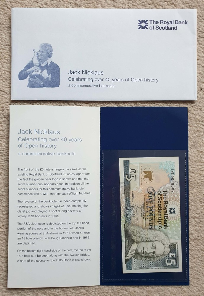 JACK NICKLAUS £5 SCOTLAND NOTE LIMITED EDITION UNCIRCULATED COMMEMORATIVE A