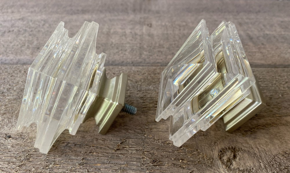 Clear Acrylic Knobs Tiered Squares 2.5” Set/2