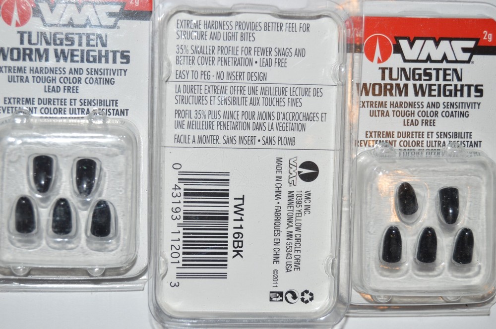 3 packs vmc tungsten texas rig worm sinker weights black 1/16oz