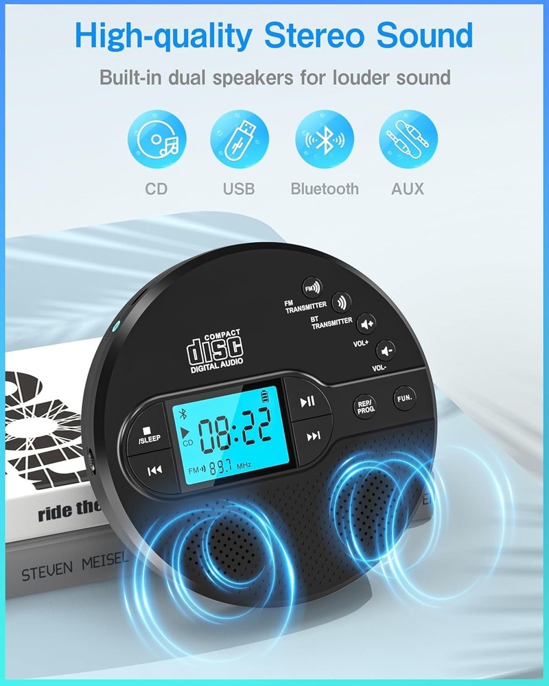 Portable CD Player with Bluetooth FM Transmitter Rechargeable Anti-Skip