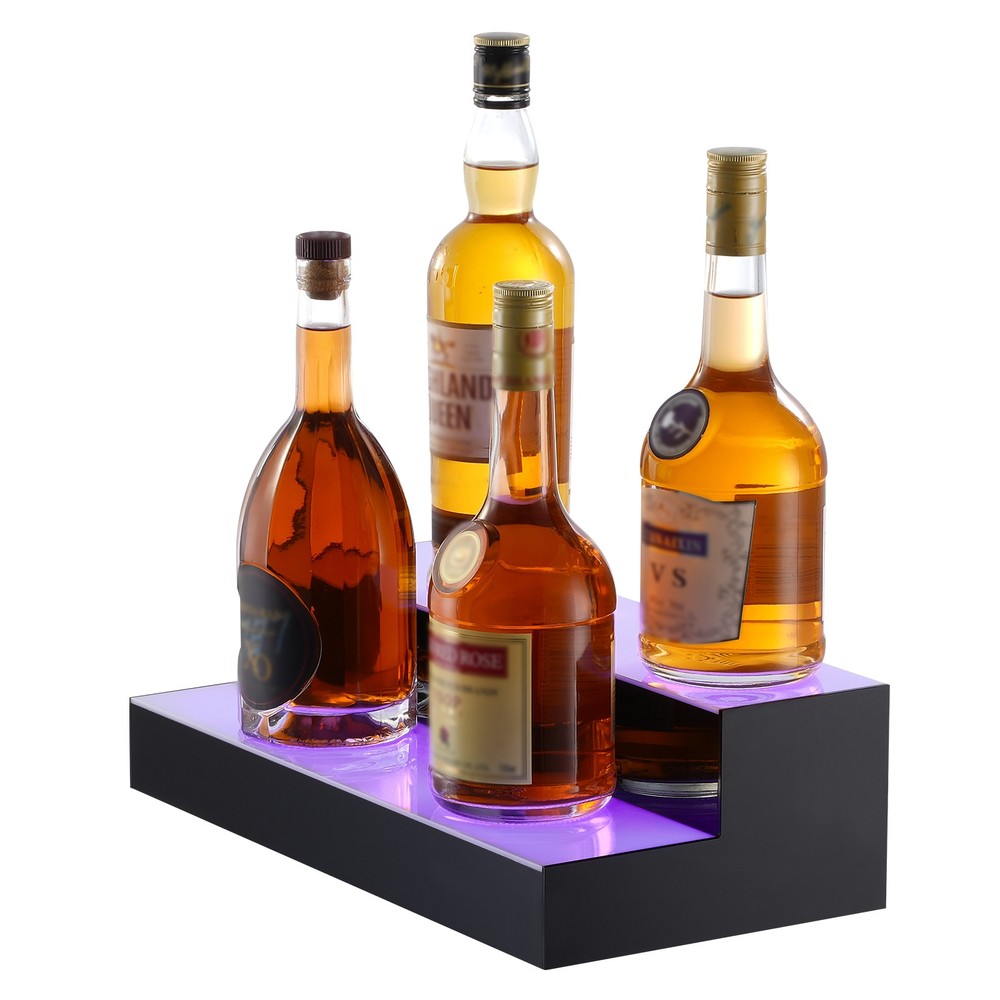 LED Lighted Liquor Bottle Display Shelf, RF & App Control, 16" 2-Steps, Acrylic