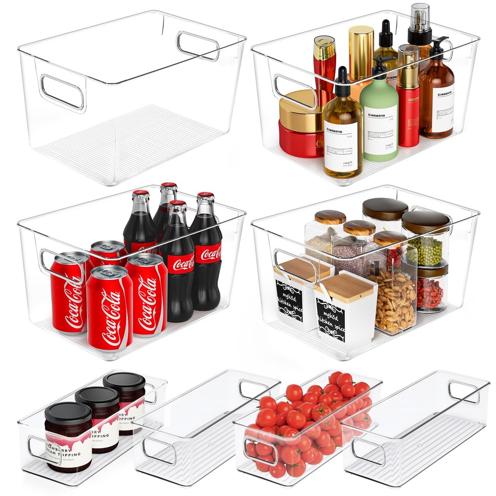 SKTKSE Clear Plastic Storage Bins 8 Pack - 4 Larger + 4 Small, Transparent