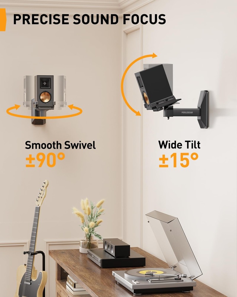 Speaker Wall Mounts, Bookshelf Speaker Mounting Brackets with Dual Side Stabl...