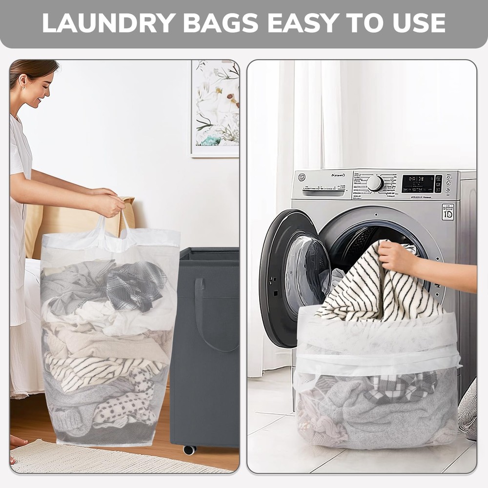 Goodpick Laundry Basket with Wheels, Hamper 75L, Grey 1-Pack