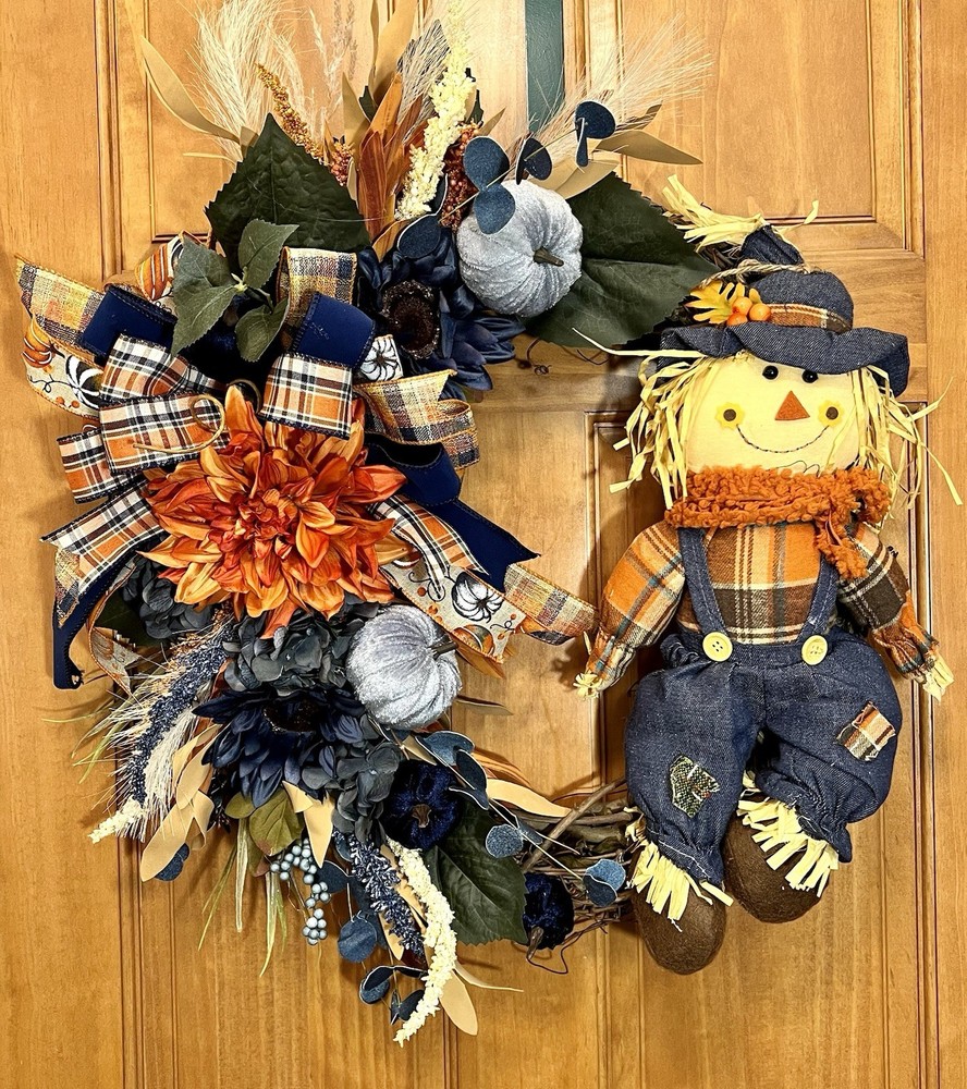 Handmade Scarecrow Fall Grapevine Wreath