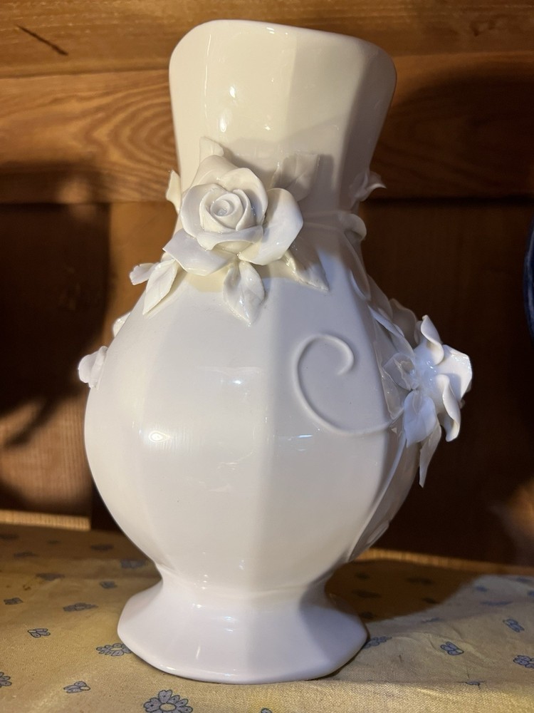Pitcher Porcelain White W/ Rose Artwork