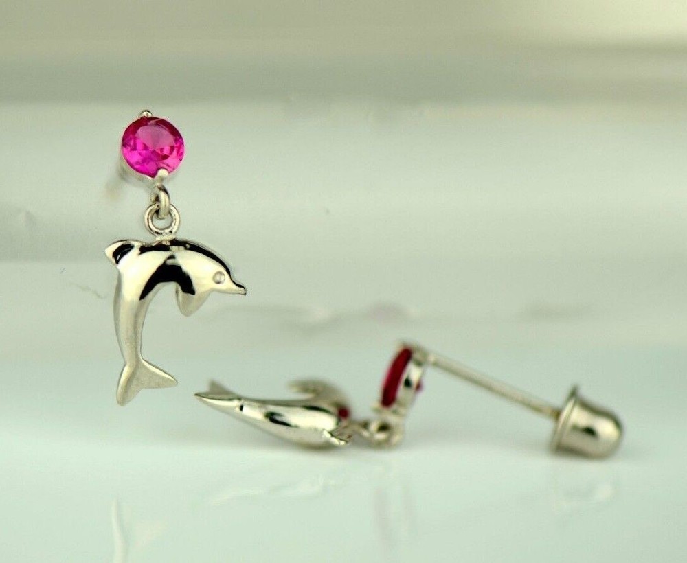 14k Yellow or White Gold CZ Dolphin Stud Earring