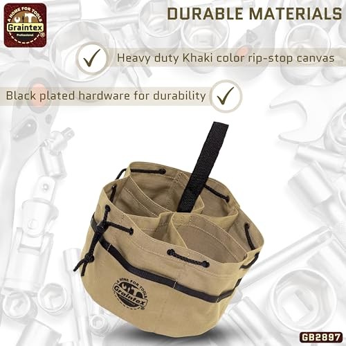 18 Pockets Grab Bag Rip-stop Canvas Drawstring Closure, Small Part Khaki