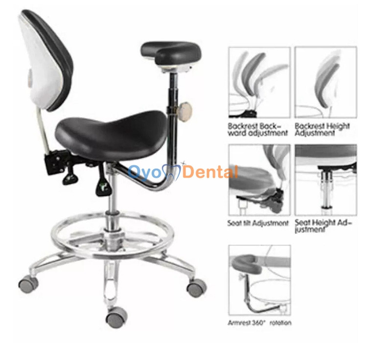 Ergonomic Adjustable Dental Operator Stool with Armrest Backrest Assistant Chair
