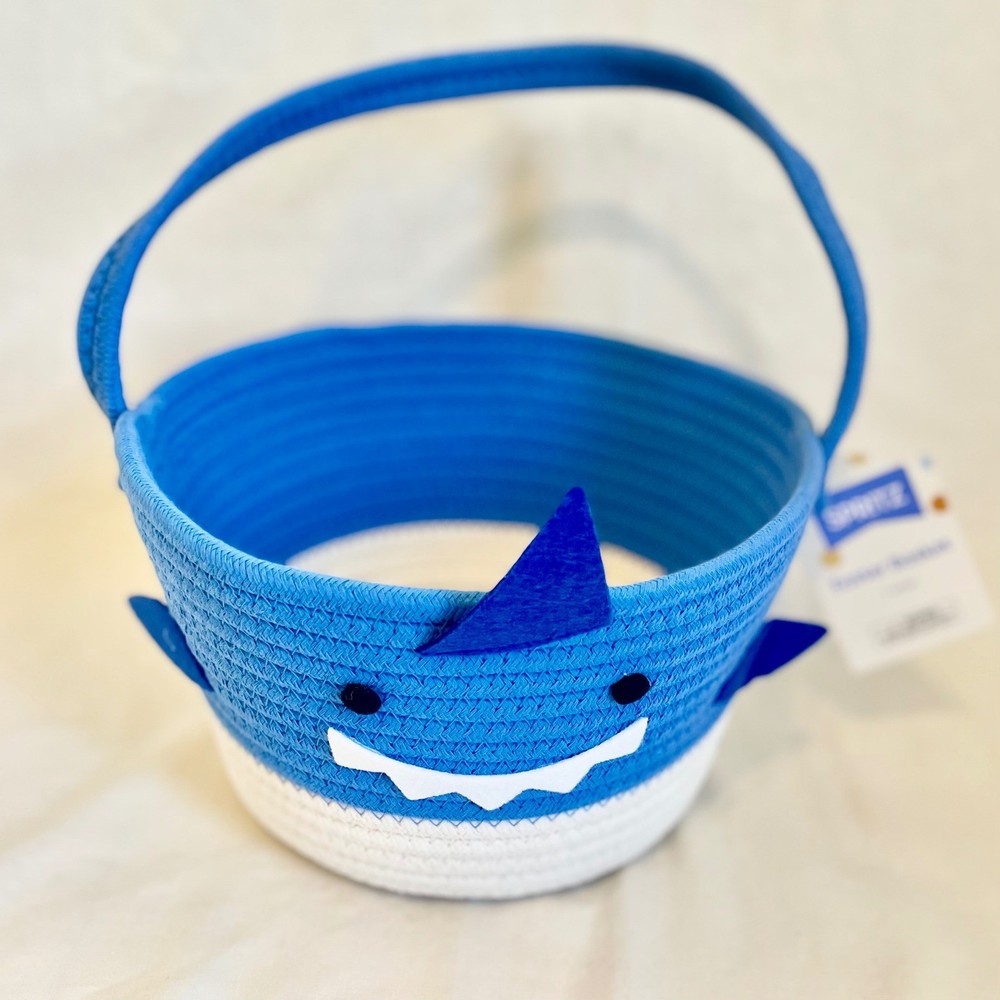 Spritz Blue Shark Easter Rope Basket Woven Storage Bin with Handle New with Tags