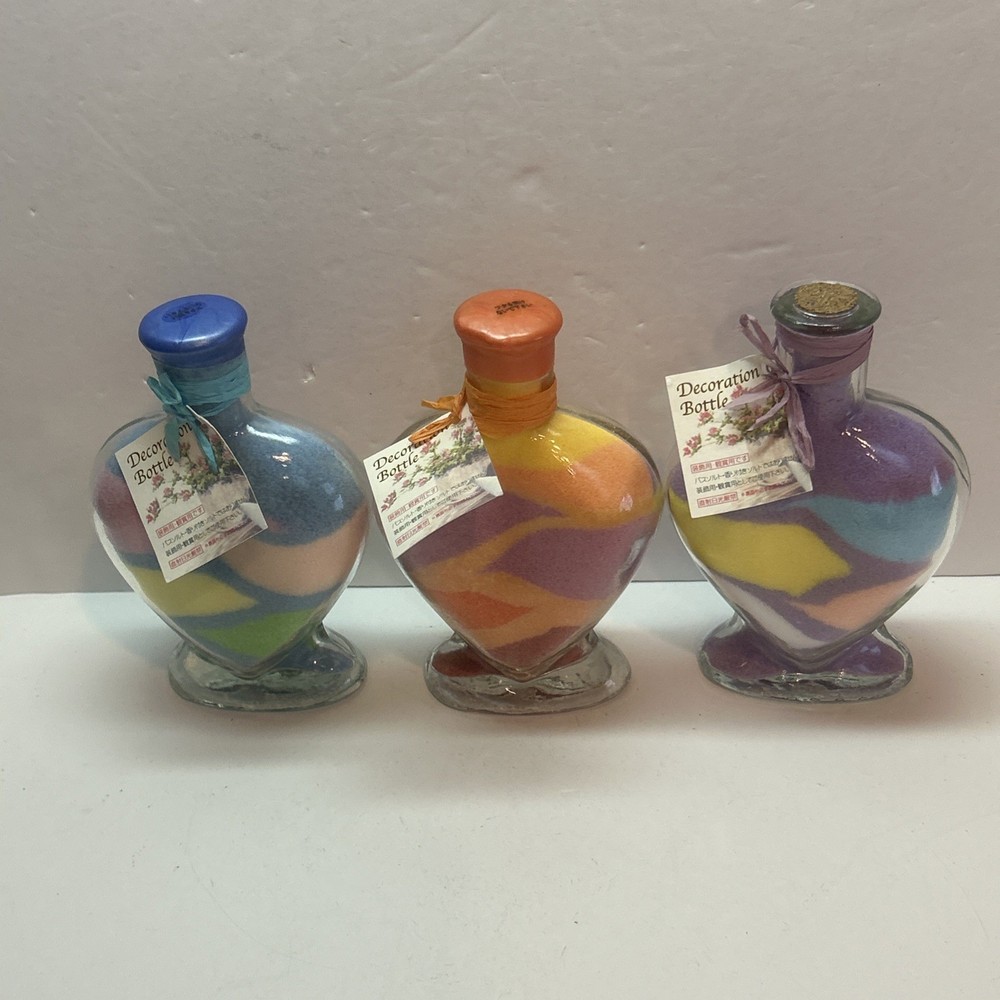 3 Fun Wavy Sand Art Heart Shape  Bottles