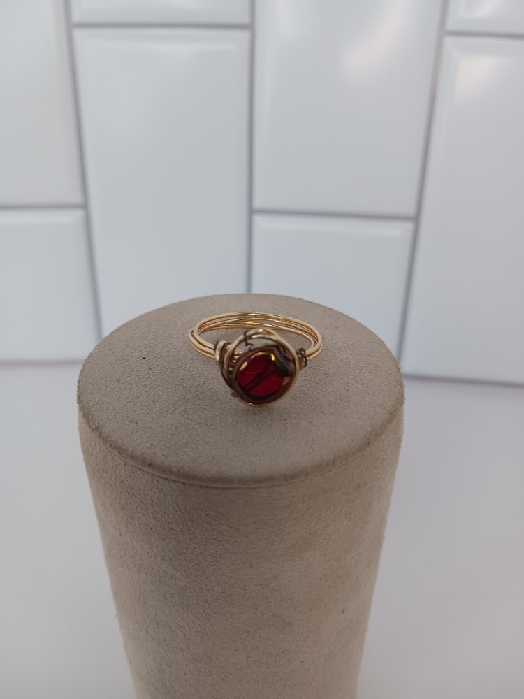 Copper Wire Wrapped Ring w/Ruby colored Stone (5044)