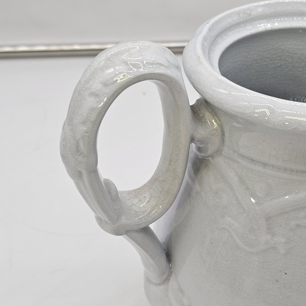 Early White Ironstone Teapot Molded Vine Like Scroll Relief Pattern
